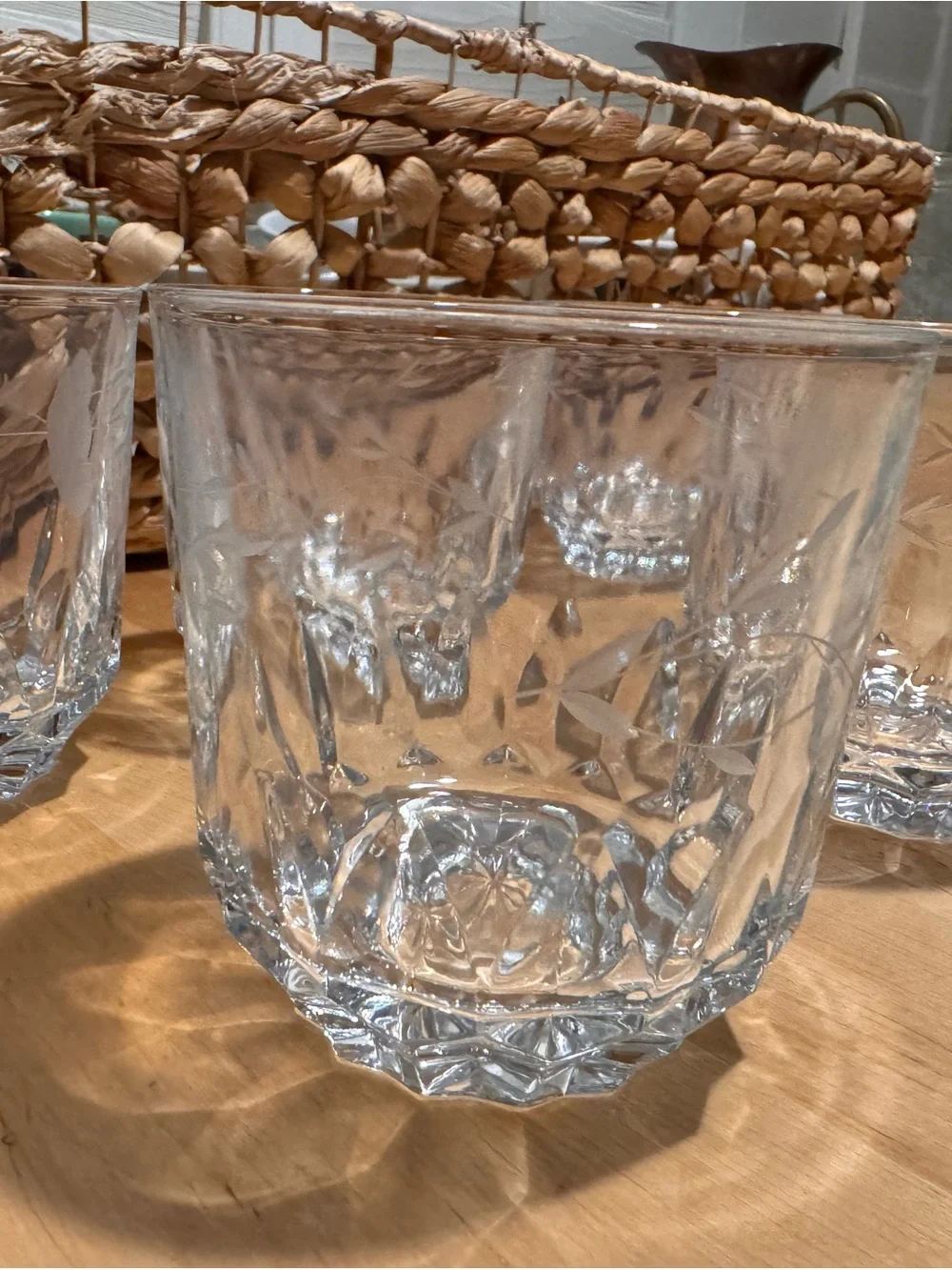 Vintage Floral Etched Glass Tumbler Set - 5 Pack